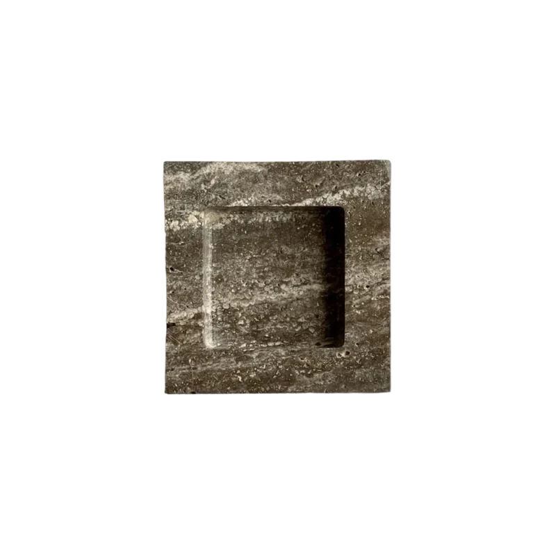 Anastasio Home Teo Catch in Affogato — hand-carved marble catchall, brown and cream travertine stone with natural veining