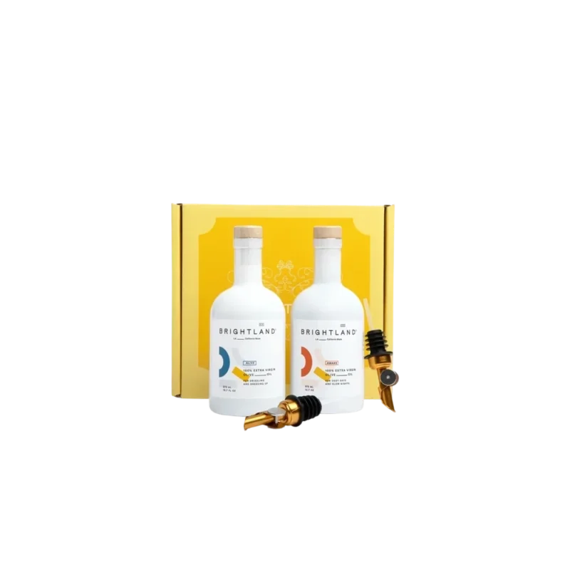 Brightland The Duo Gift Set – extra virgin olive oil duo with gold spouts and yellow gift box