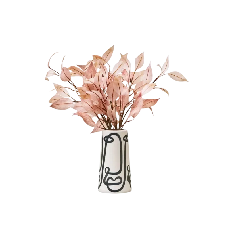 Franca NYC Cara Pillar Vase – hand-painted ceramic vase with abstract face pattern, white porcelain with black line art