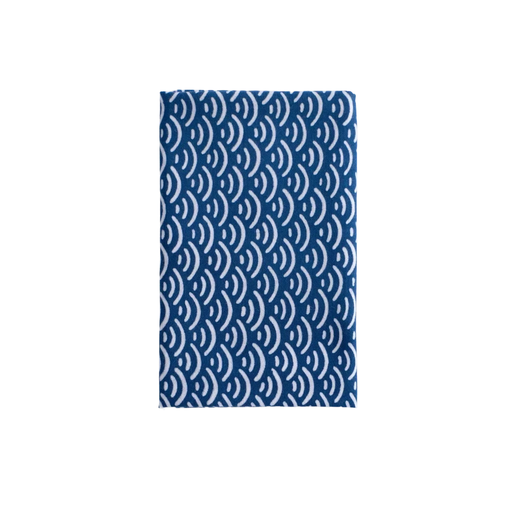 Kamawanu Seigaiha Waves Tenugui — hand-dyed Japanese cotton cloth, indigo blue with traditional wave pattern
