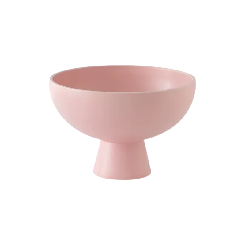 Raawii Strøm Bowl in Coral Blush - sculptural footed ceramic bowl with matte pink glaze, handmade in Portugal