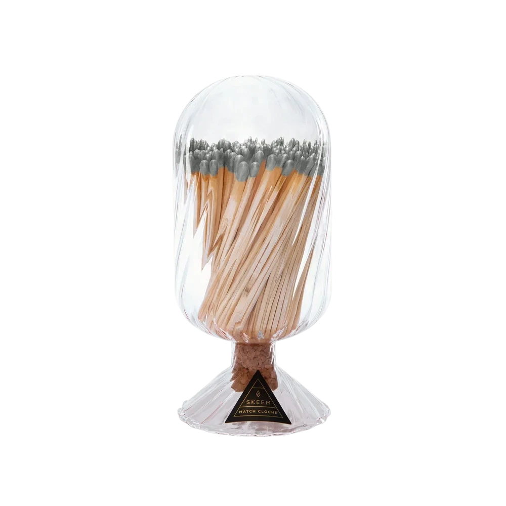 Skeem Match Cloche - hand-blown glass vessel with 120 wooden matches and cork stopper