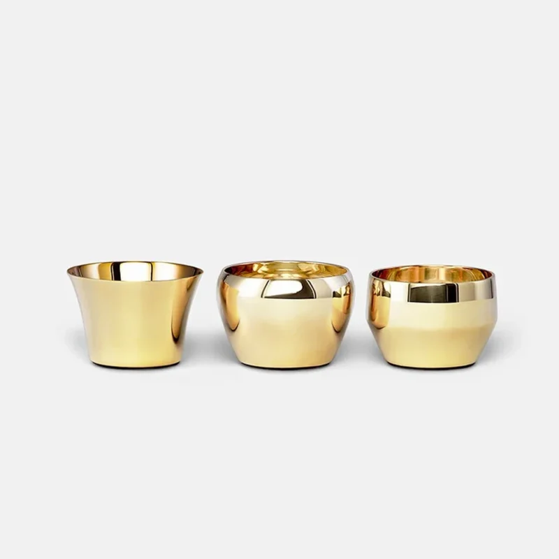 Skultuna Kin Brass Tealight Holders – set of 3 sculptural polished brass votives