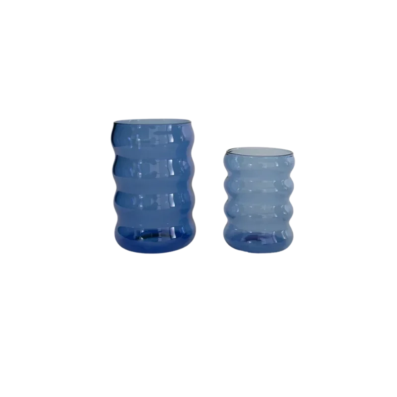 Sophie Lou Jacobsen Ripple Cup Set – borosilicate glass tumblers, translucent blue wavy form