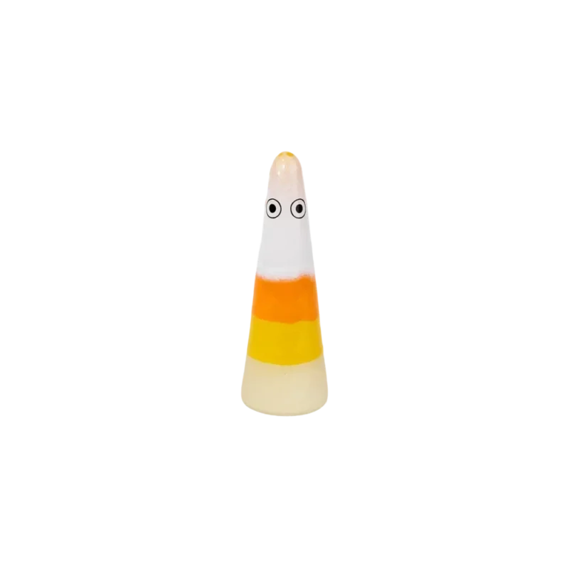 Studio Arhoj Familia Ghost – hand-glazed ceramic figurine, conical form with gradient glaze in cream, yellow, orange, and white with hand-painted eyes