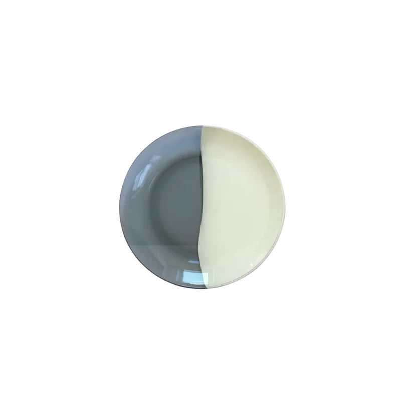 Bi-Rite Studio LQR Lacquer Plates — hand-dipped dinner plates, half smoked glass half ivory ceramic glaze