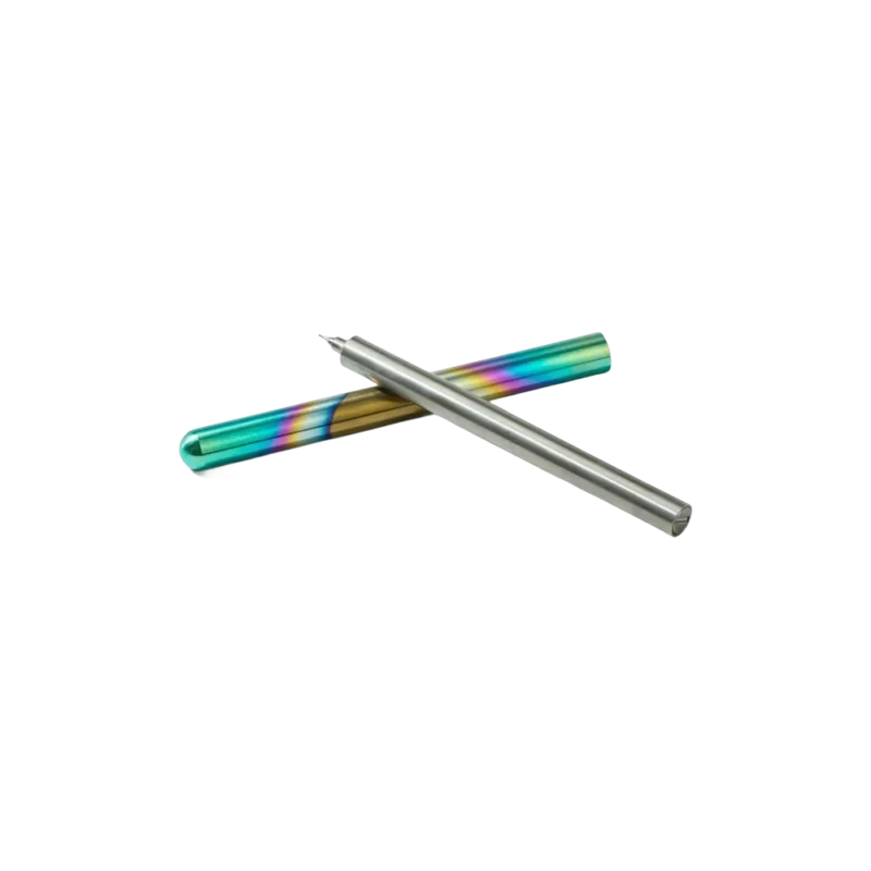 CW&T Pen Type-B – precision machined titanium pen, anodized rainbow sleeve with matte titanium barrel