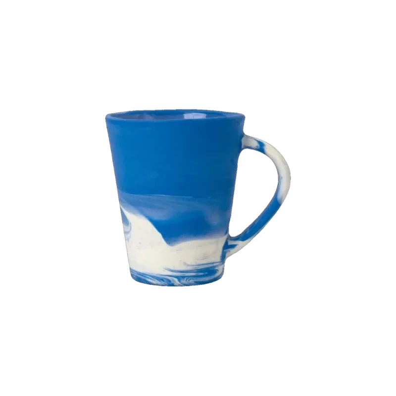 Haand Cloudware Tapered Mug — handcrafted ceramic mug, blue and white marbled glaze with organic cloudlike pattern