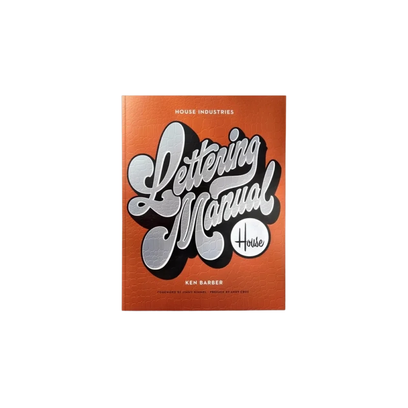 House Industries Lettering Manual – typography guidebook, orange textured cover with silver embossed script lettering