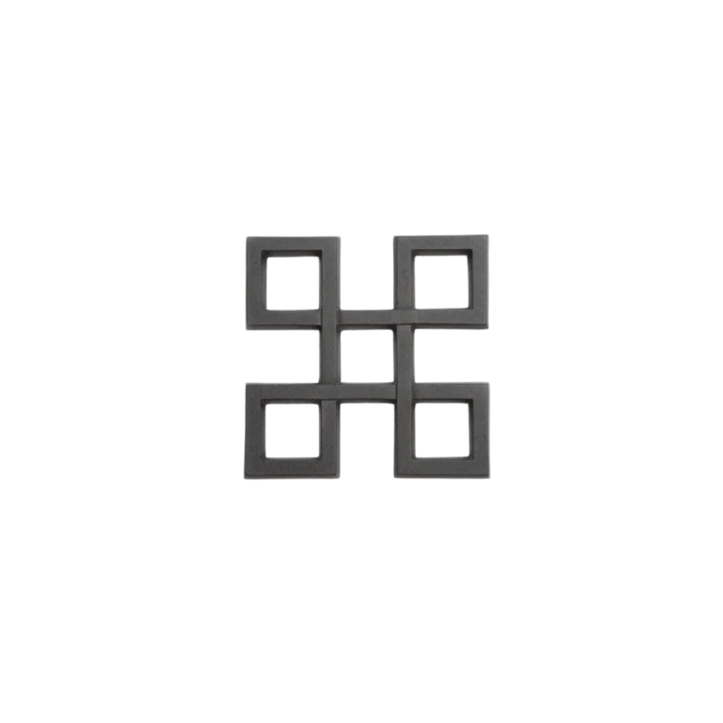 Kamasada Nambu Iron Trivet — cast iron trivet, matte black geometric lattice pattern with interlocking squares