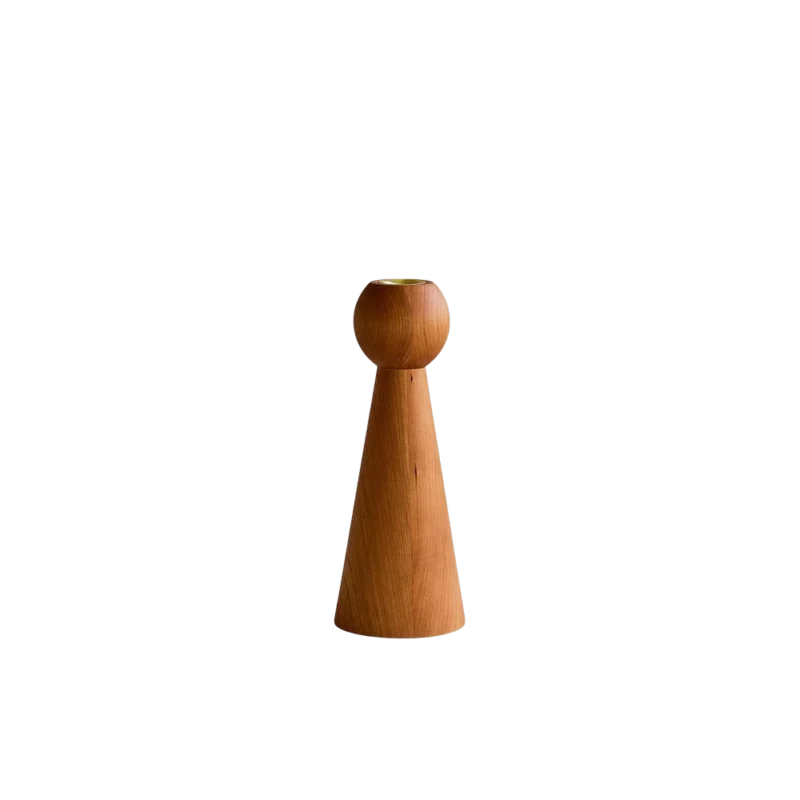 Lostine Bella Cherry Candle Holder — hand-turned wooden candle holder, warm cherry wood with brass insert