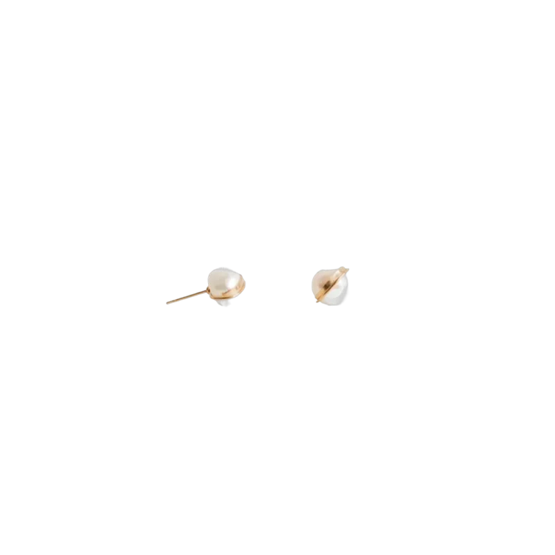 Mary MacGill Baroque Pearl Studs – wire-wrapped pearl earrings, irregular white baroque pearls with gold-filled wire posts