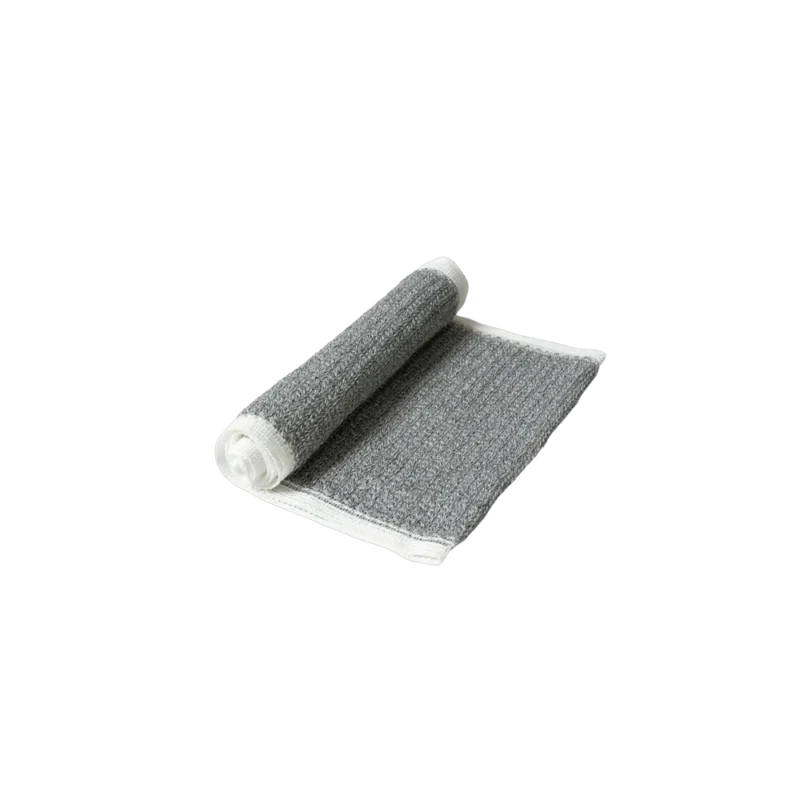 Morihata Binchotan Body Scrub Towel – charcoal-infused exfoliating cloth, gray textured weave with white cotton edges