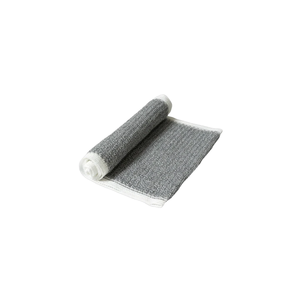 Morihata Binchotan Body Scrub Towel – charcoal-infused exfoliating cloth, gray textured weave with white cotton edges