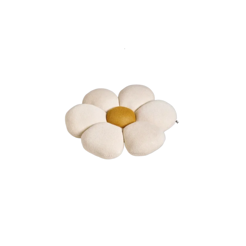 Oeuf Daisy Pillow - hand-knit baby alpaca pillow, cream petals with golden yellow center in daisy shape