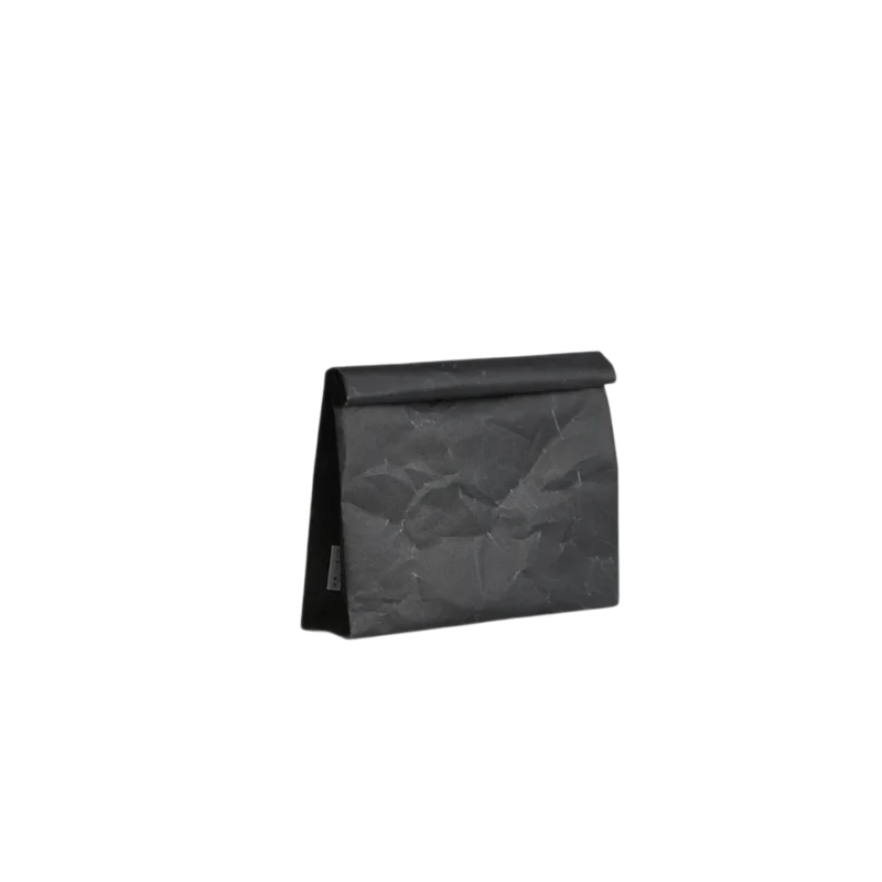SIWA Clutch Bag Wide Black — paper clutch bag, textured Naoron material with roll-top closure