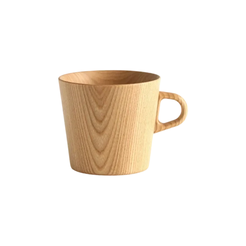 Takahashi Kougei Kami Mug — hand-turned wooden mug, honey-toned Sen wood with visible grain pattern
