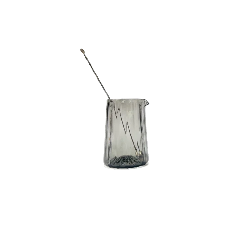 Catskill Glassworks Cocktail Mixing Glass — hand-blown Catskill Glassworks Cocktail Mixing Glass — hand-blown barware, smokey grey glass with corrugated ridges and pour spout