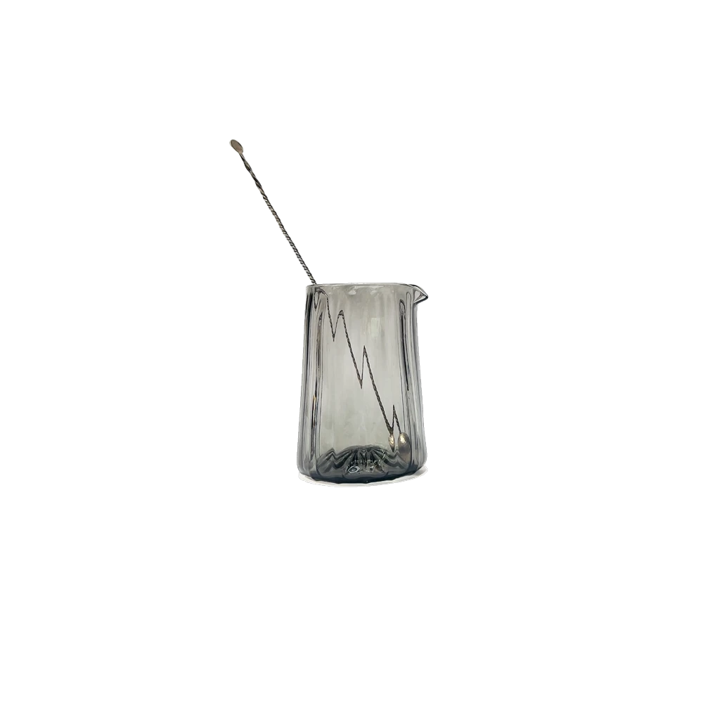 Catskill Glassworks Cocktail Mixing Glass — hand-blown Catskill Glassworks Cocktail Mixing Glass — hand-blown barware, smokey grey glass with corrugated ridges and pour spout