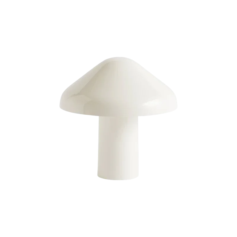 HAY Pao Portable Lamp — cordless LED table lamp, white polycarbonate mushroom dome with matte cylindrical base