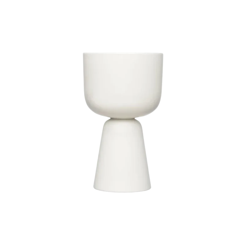 Iittala Nappula Plant Pot White — ceramic planter, matte white pedestal form with stacked bowl and tapered base
