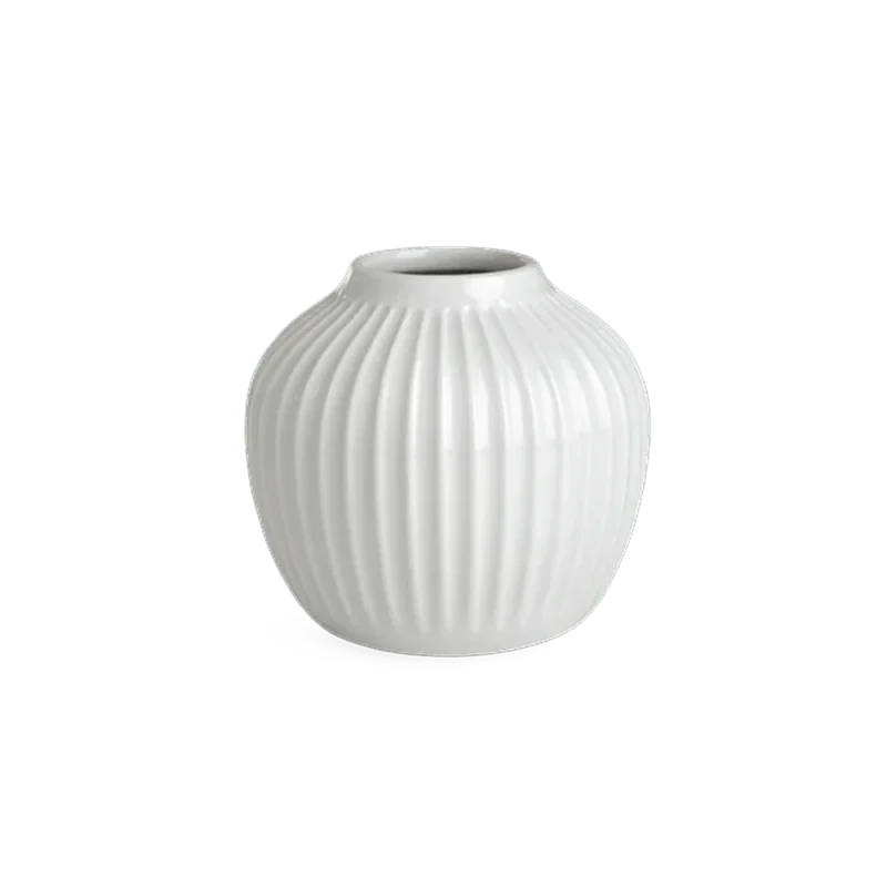 Kähler Hammershøi Vase — glazed ceramic vase, white porcelain with vertical groove pattern
