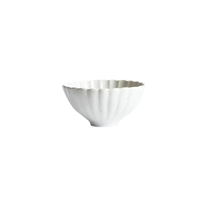 Masanobu Ando Chrysanthemum Bowl — hand-thrown stoneware bowl, white glaze with sculptural fluted petals