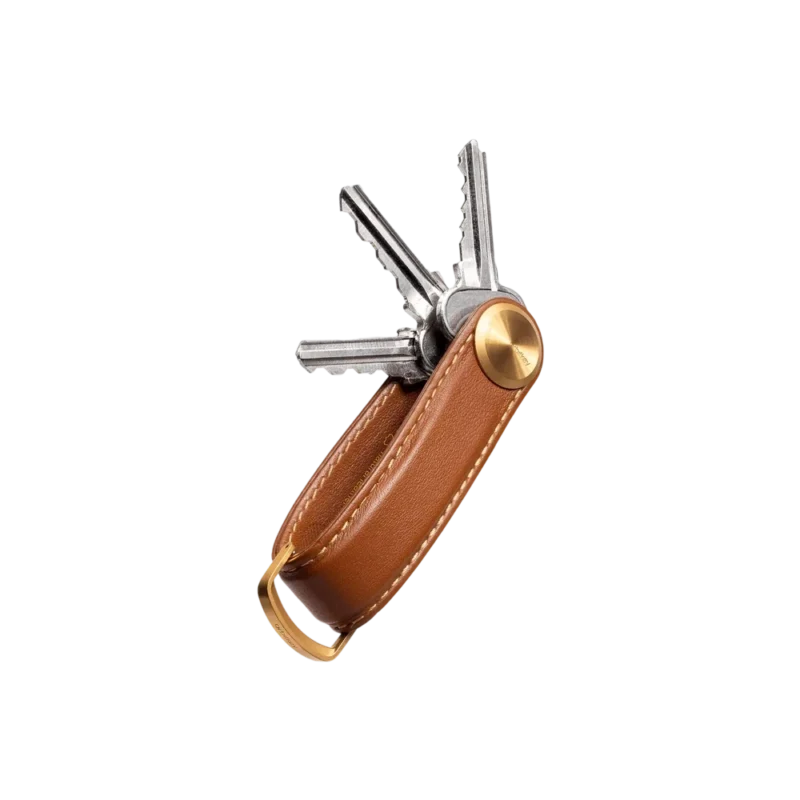 Orbitkey Key Organizer Pro Leather, Nappa leather key holder in Cedar with brass hardware and fanned keys