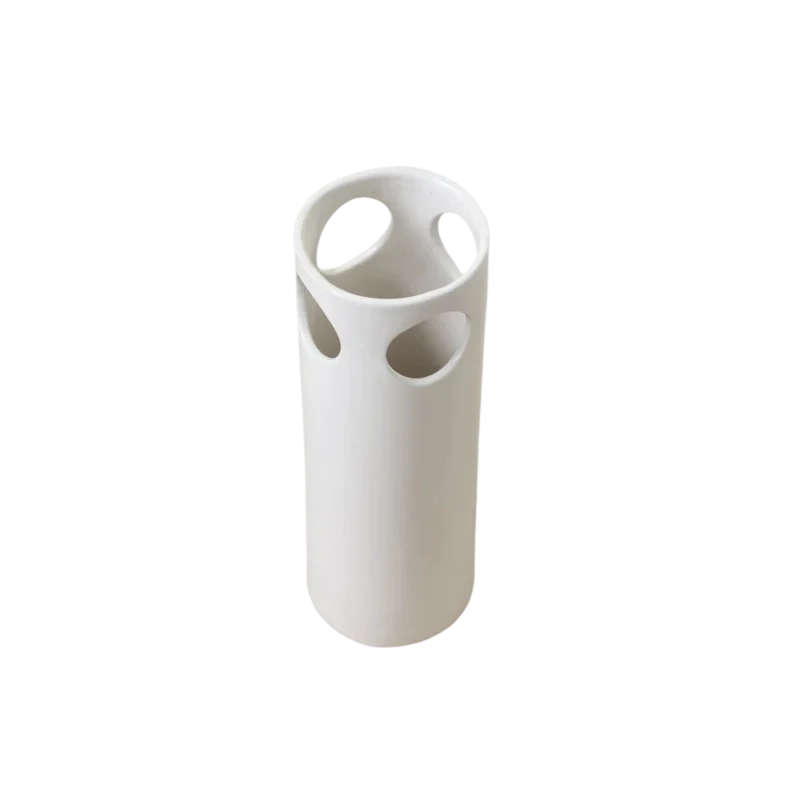 SIN Cenote Vase — handcrafted stoneware vase, white matte finish with sculptural rim holes inspired by Mayan sacred wells