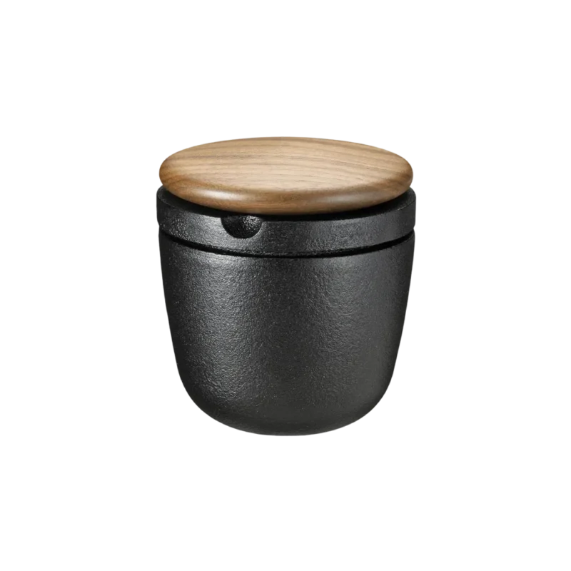 Skeppshult Swing Spice Mill — cast iron spice grinder, black textured body with walnut wood lid