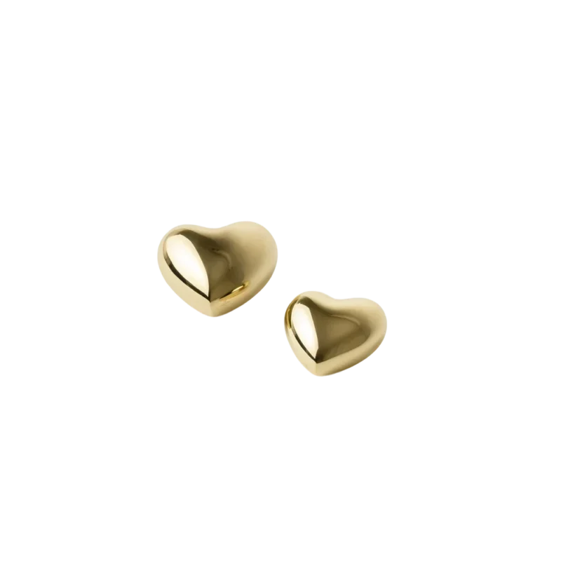 Skultuna Brass Heart - polished brass paperweight, two sizes shown with mirror-like gold finish