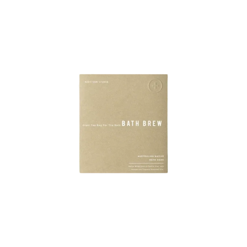Addition Studio Australian Native Bath Brew - muslin bath soak in kraft envelope packaging with embossed logo