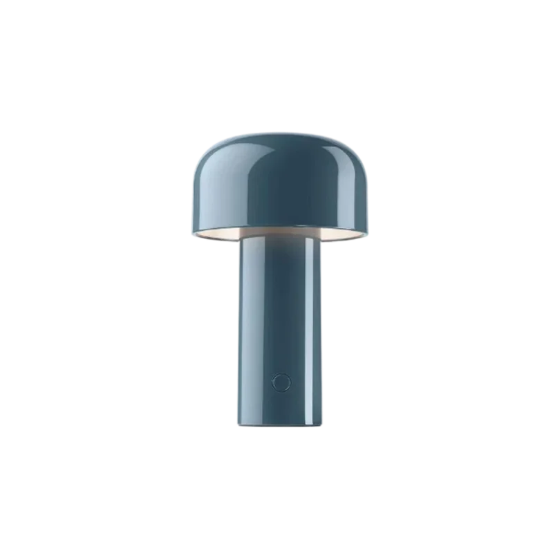 Flos Bellhop Table Lamp — glossy polycarbonate portable LED lamp in grey blue with bell-shaped dome and cylindrical base