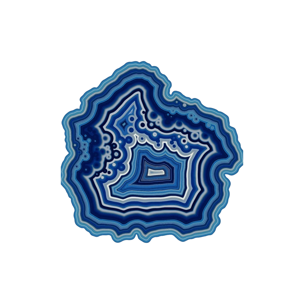Nervous System Agate Puzzle — algorithmic wooden jigsaw puzzle, blue concentric agate bands on irregular organic maple form