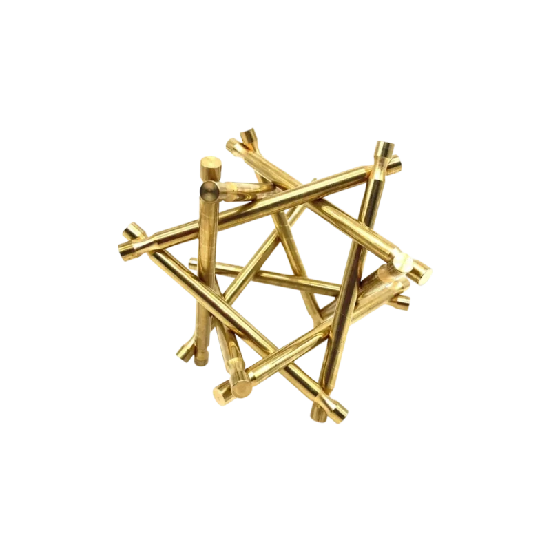 Two Brass Monkeys Nova Plexus Brass — interlocking brass puzzle sculpture, twelve machined rods forming four triangles