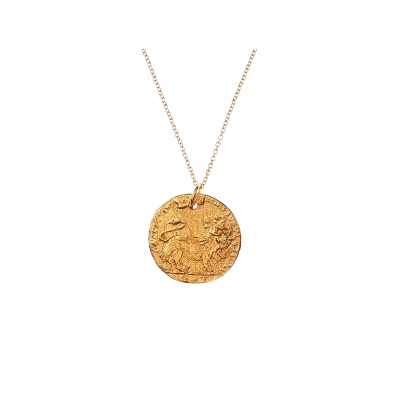 Alighieri Medium Leone Medallion Necklace - 24kt gold-plated medallion necklace with antique Venetian coin lion motif on trace chain