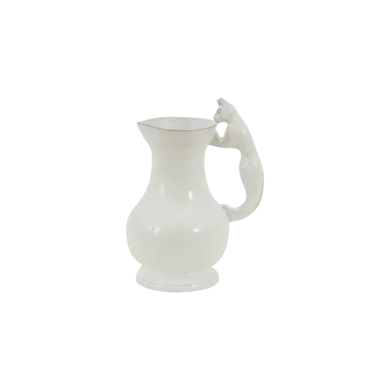 Astier de Villatte Setsuko Cat Pitcher — handmade ceramic pitcher, white glazed terracotta with sculptural cat handle