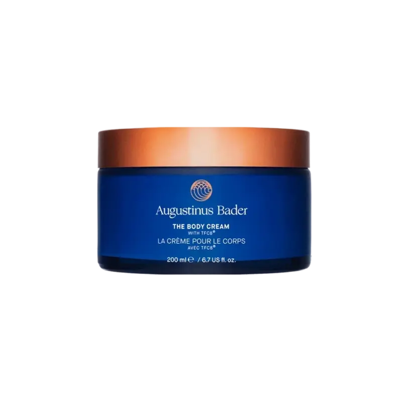 Augustinus Bader The Body Cream — luxury body moisturizer, cobalt blue glass jar with copper lid