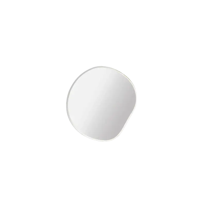 Ferm Living Pond Mirror Small — asymmetric organic wall mirror, brass-plated frame on white background