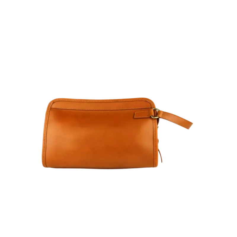 Frank Clegg Small Travel Kit — leather dopp kit, cognac tumbled grain with brass hardware