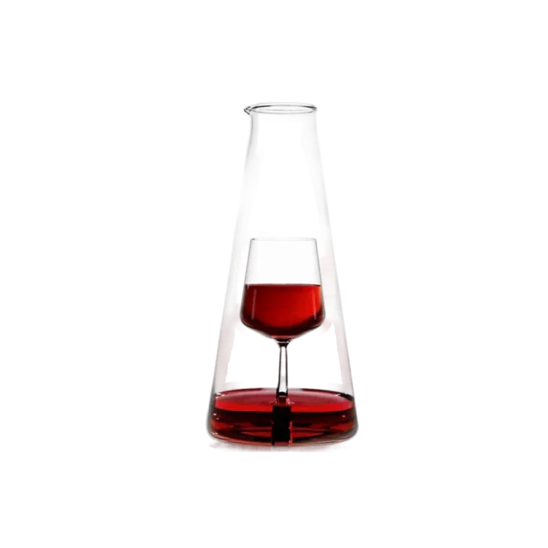 Ichendorf Milano Inbottiglia Wine Decanter — borosilicate glass decanter, wine glass trapped inside bottle form with red wine