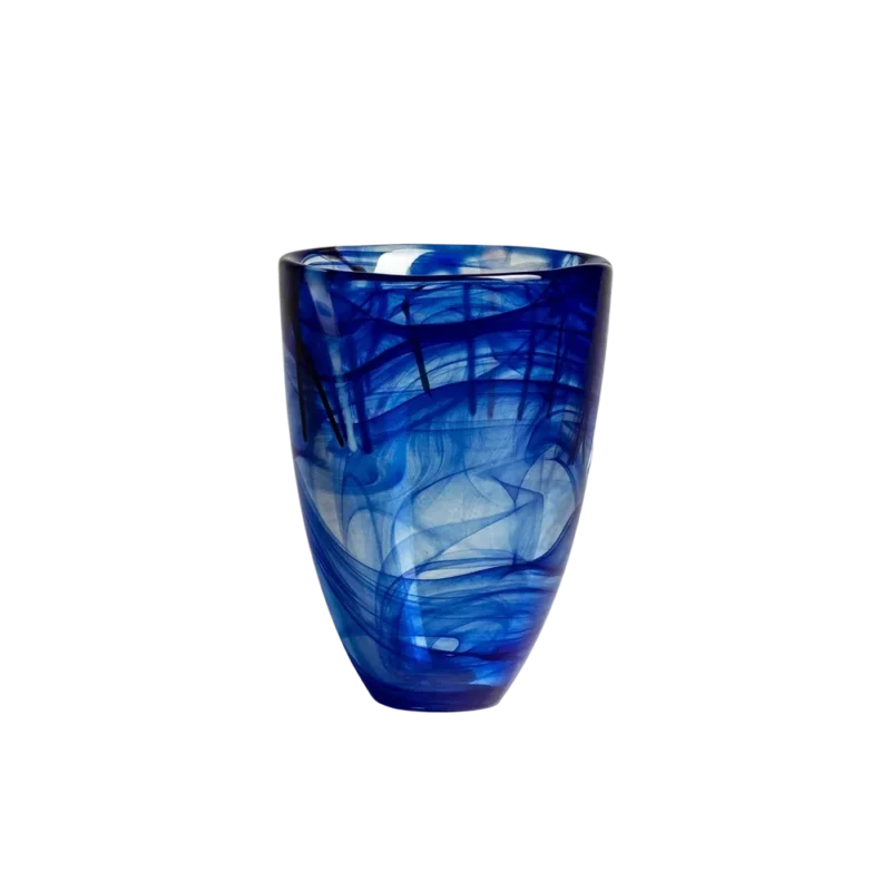 Kosta Boda Contrast Vase Blue — centrifuged crystal glass with cobalt veils and swirling patterns