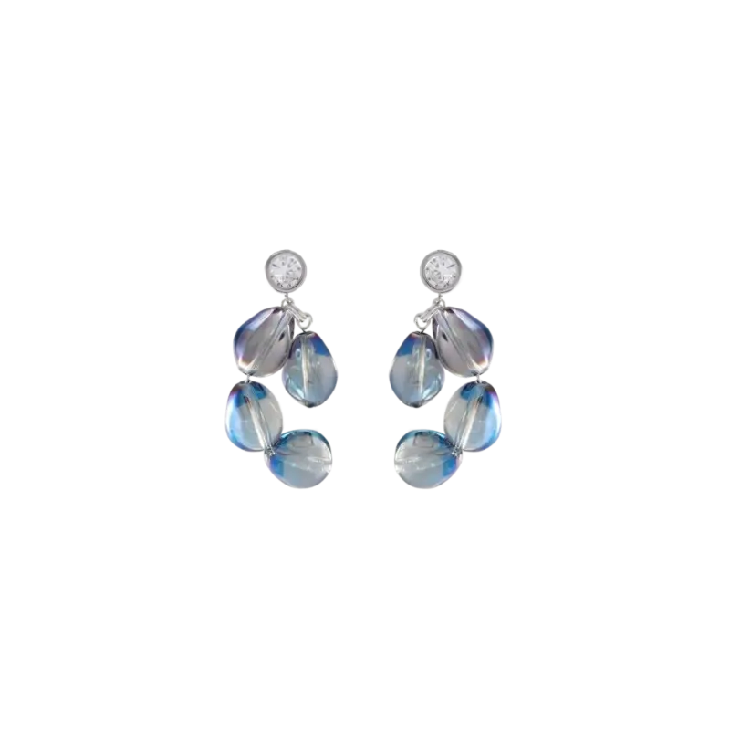 MOUNSER Bubble Earrings Fog Blue - sculptural drop earrings, fog blue ombre glass beads on rhodium-plated brass with cubic zirconia posts