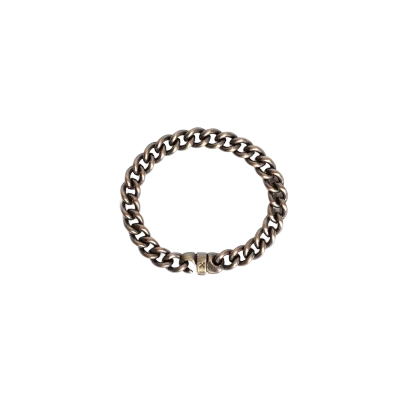 Studebaker Metals Signature Bracelet — hand-forged brass curb chain with work patina and hook closure