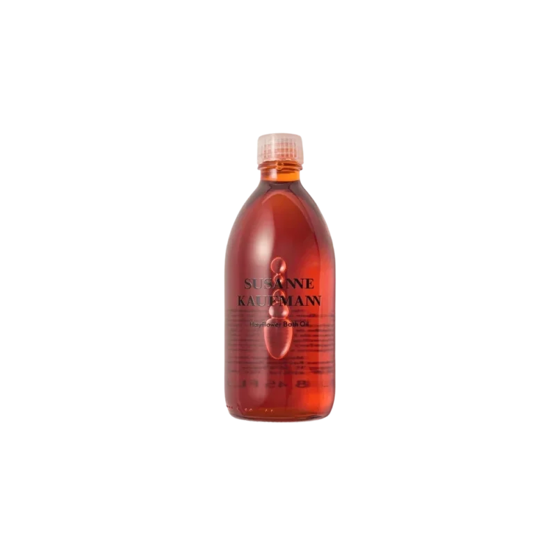 Susanne Kaufmann Hayflower Bath Oil, deep amber-red glass bottle with blood rain algae pigment