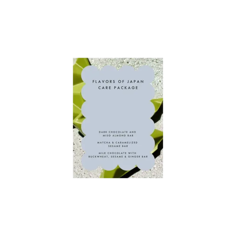 Deux Cranes Flavors of Japan Chocolate Collection — chocolate gift set, origami-style green packaging with three bar descriptions on scalloped card