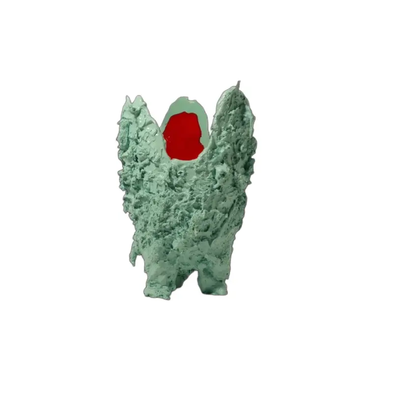 Fish Design Lava Resin Vase, soft poured resin vase, aqua-green exterior with coral red interior