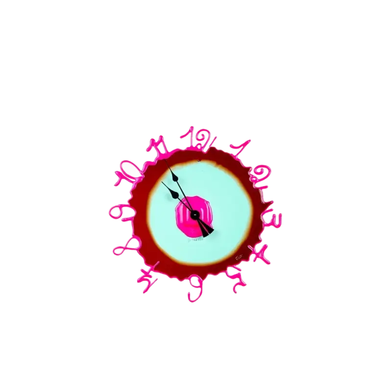 Fish Design Round the Clock — hand-poured resin wall clock, vivid fuchsia numbers with translucent aqua and dark red center