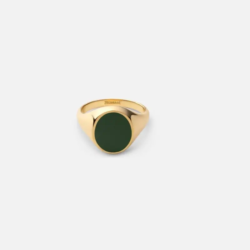 Miansai Heritage Ring Gold Vermeil Green — men's signet ring with deep green enamel face on polished 14k gold vermeil band