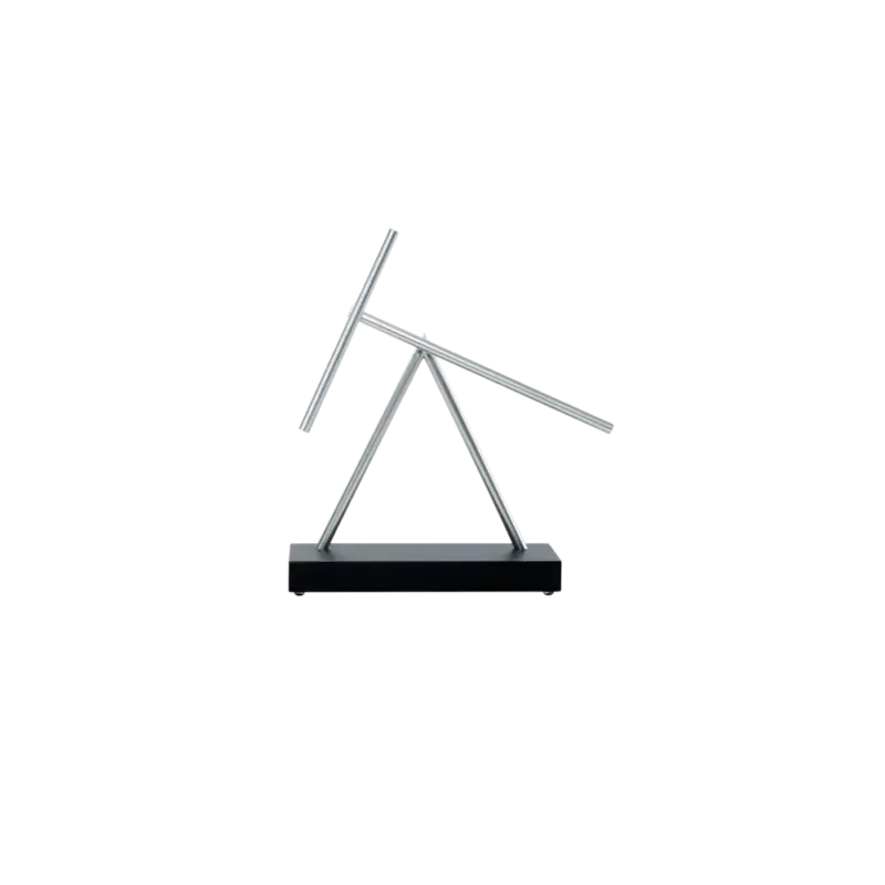 The Swinging Sticks Original Kinetic Energy Sculpture, double pendulum kinetic desk sculpture with metallic aluminum arms on matte black base